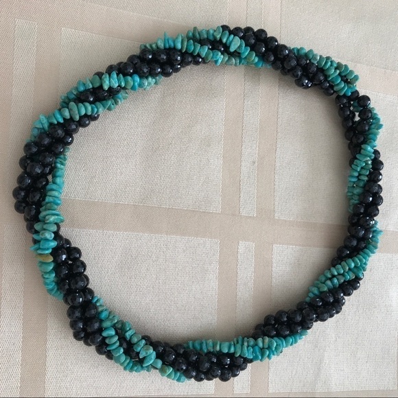 14k Turquoise Black Jet Bracelet Necklace Set - Picture 10 of 12